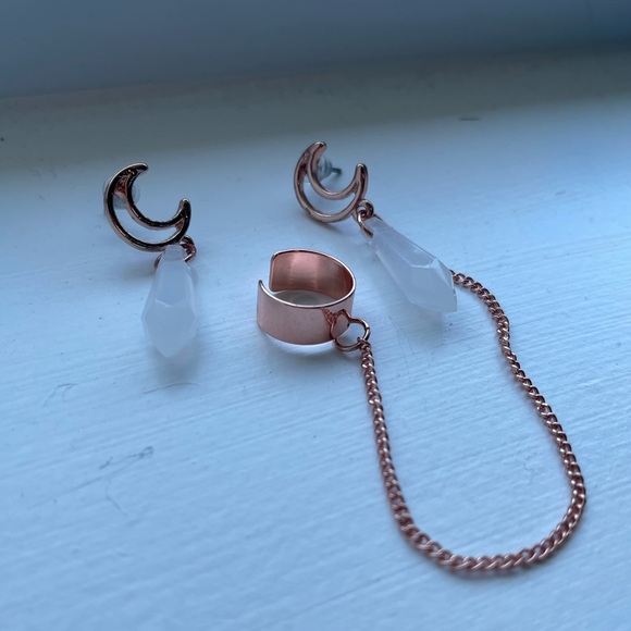 Rose Gold Moon Cuff Earring Set - Picture 2 of 6